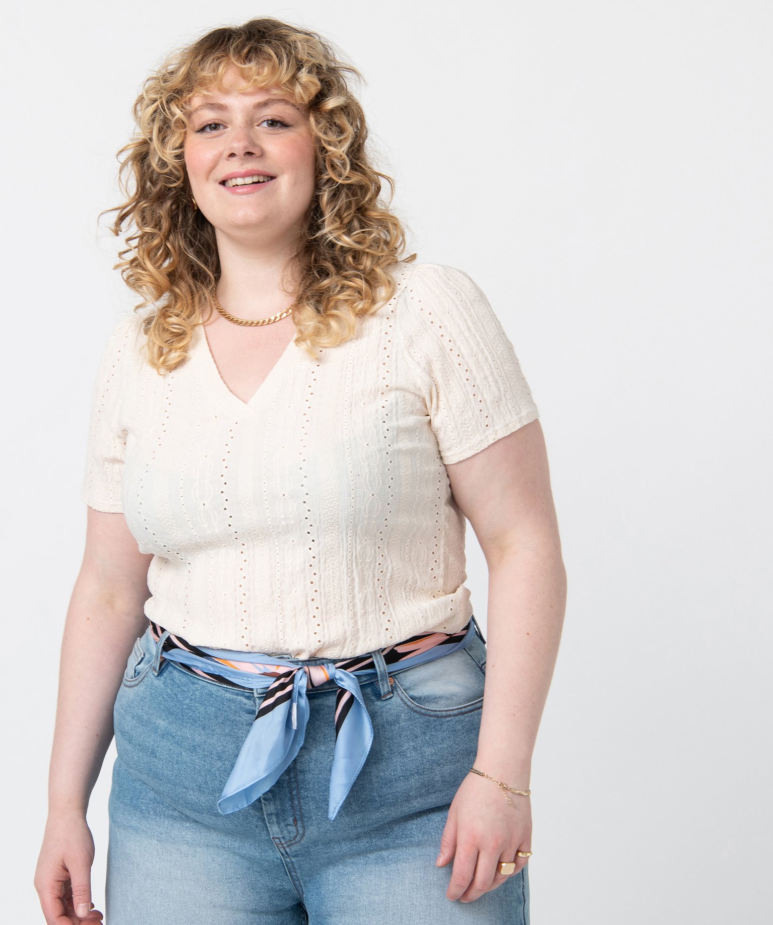 Tee-shirt femme grande taille à manches courtes en maille a... ecru | GEMO