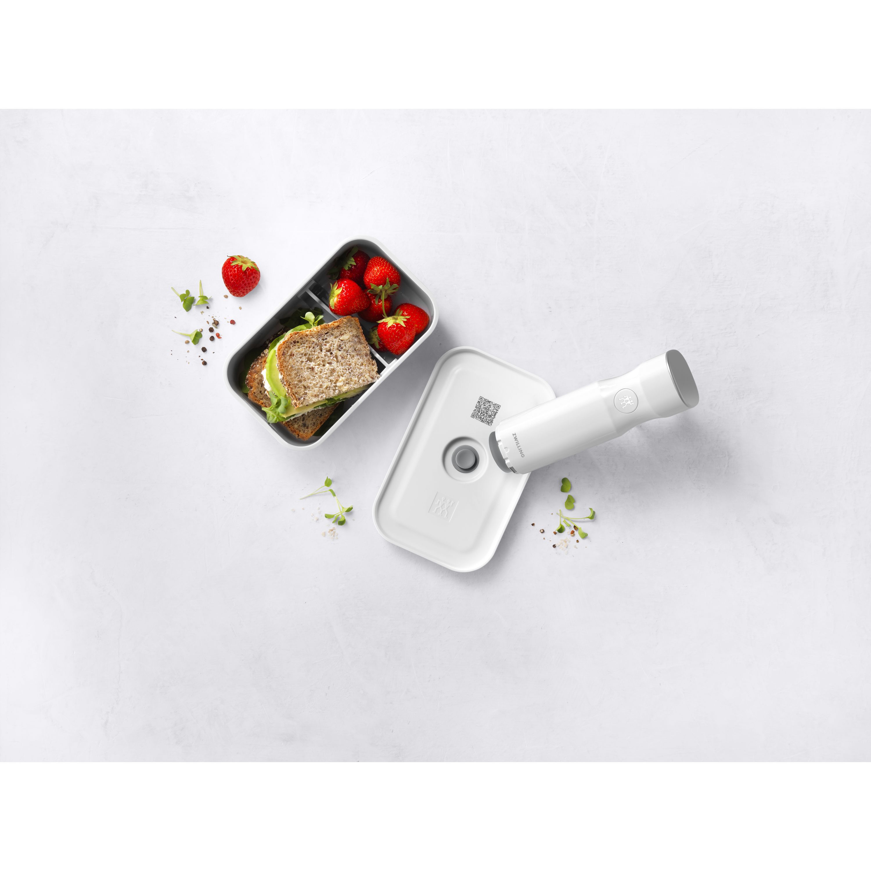 Vakuum Lunchbox M, Kunststoff, Weiß-grau