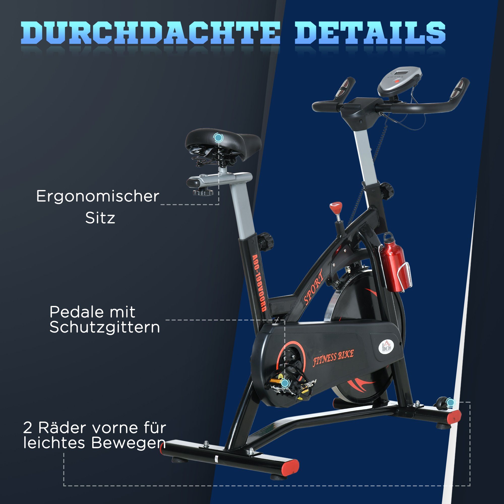 HOMCOM Heimtrainer Fahrradtrainer, höhenverstellbar, 47 x 120 x 117cm, mit LCD-Anzeige