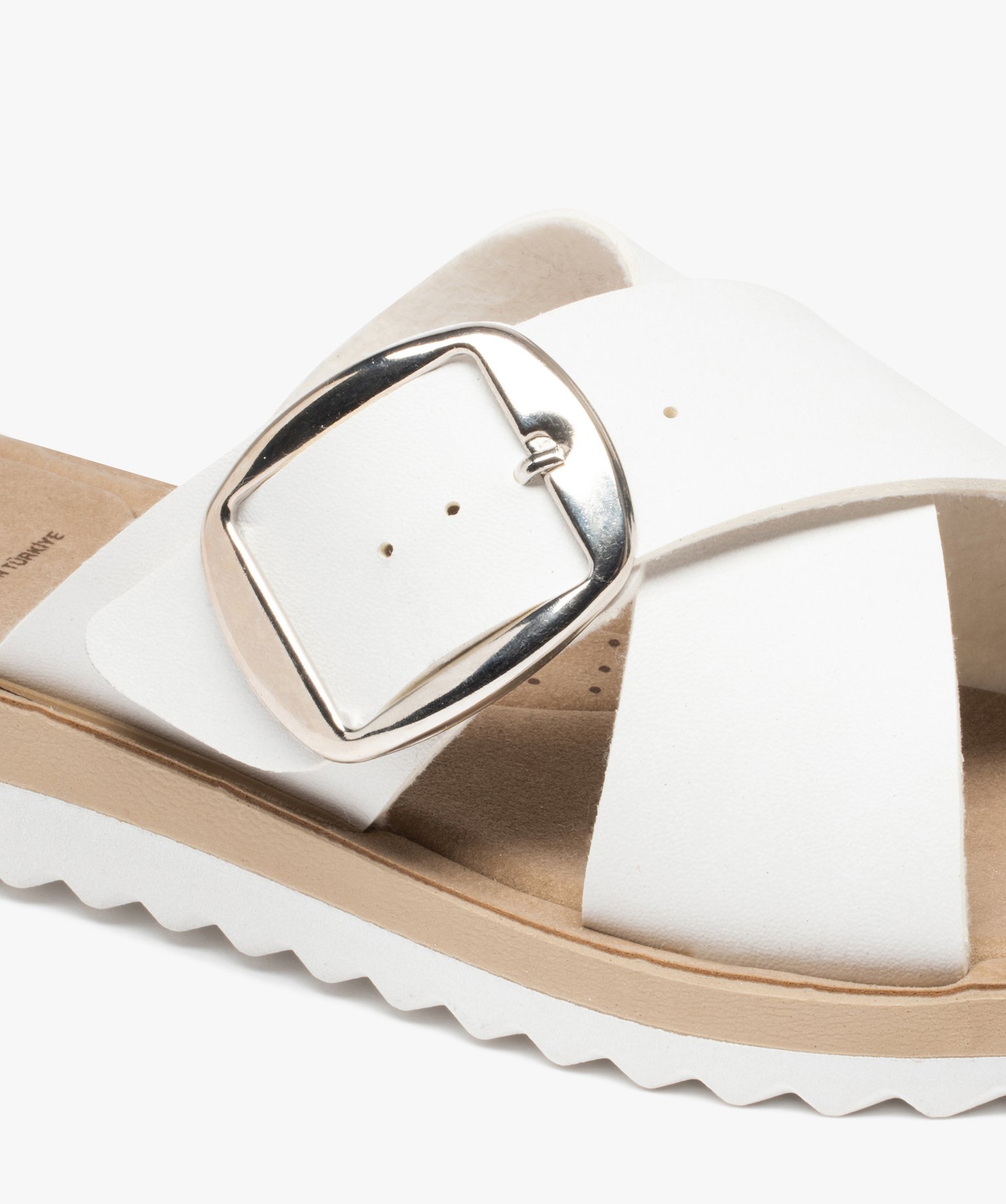 Mules femme plates à brides épaisses et à boucle blanc | GEMO