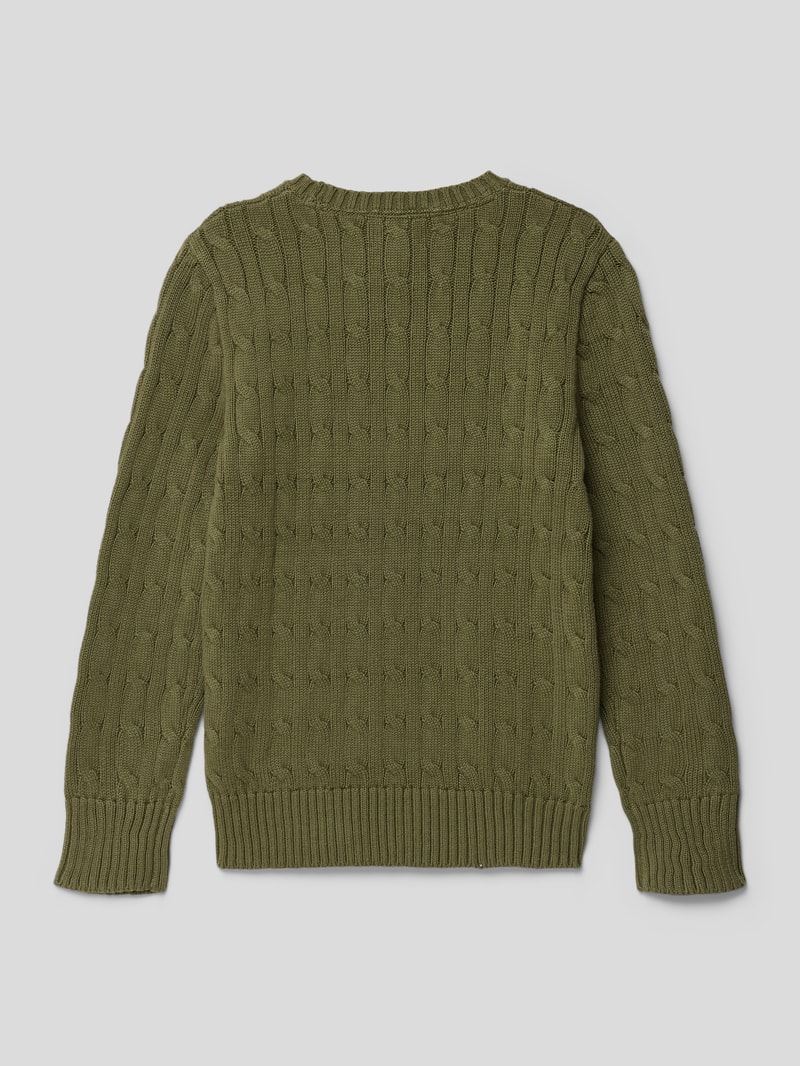Strickpullover mit Zopfmuster Modell 'CABLE' in dunkelgrün