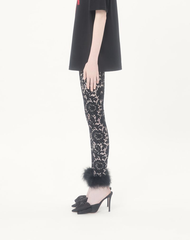 Leggings de renda com penas