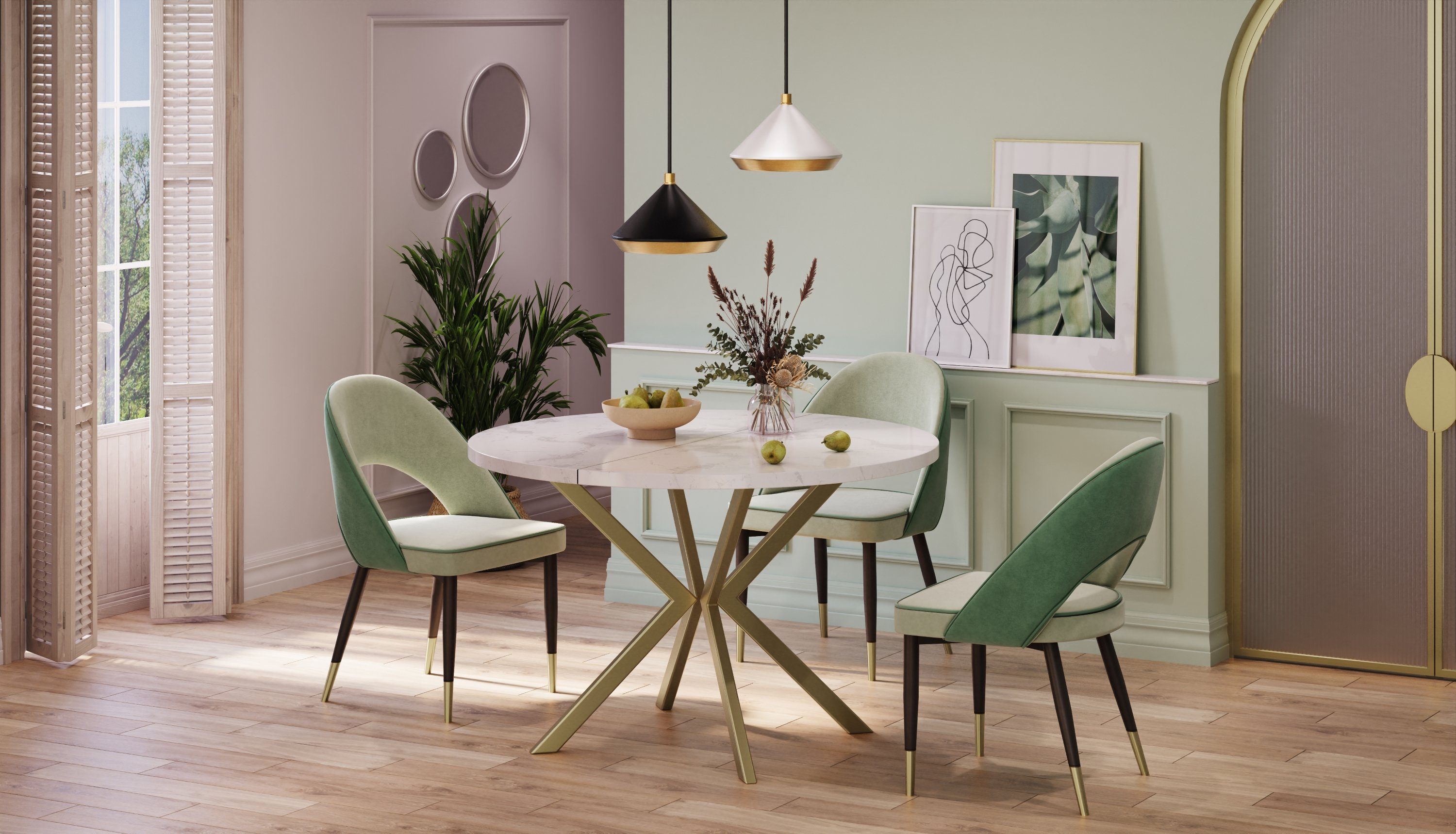 Polini Home Esstisch Esstisch ausziehbar BAARN 100/180 Marmor/Gold, hitzebeständig, stoß- und kratzfest, laminierte Tischplatte, extra