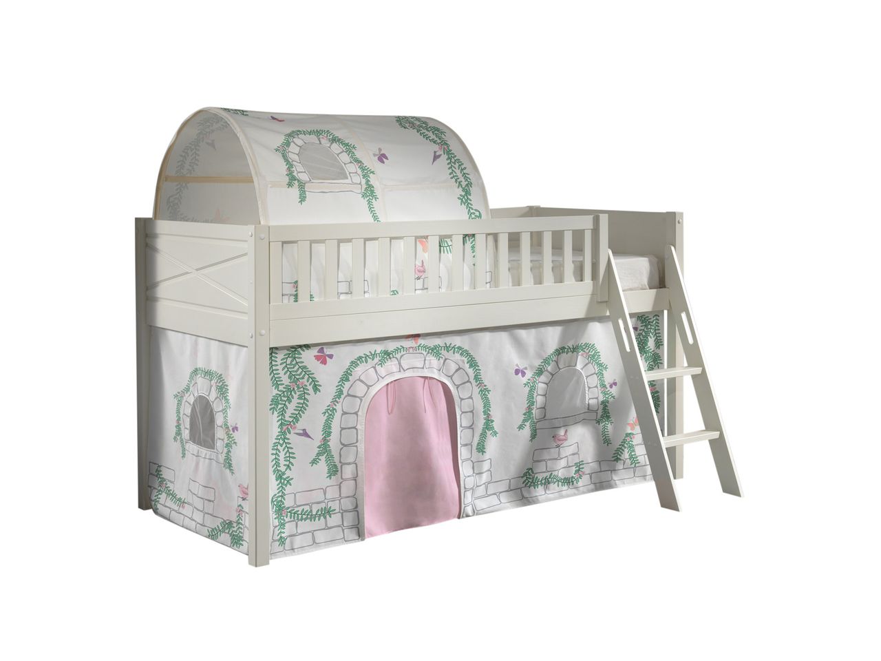 VIPACK Spielbett SCOTT, LF 90 x 200 cm, mit Rolllattenrost, Leiter und Textilset Vorhang und Tunnel 