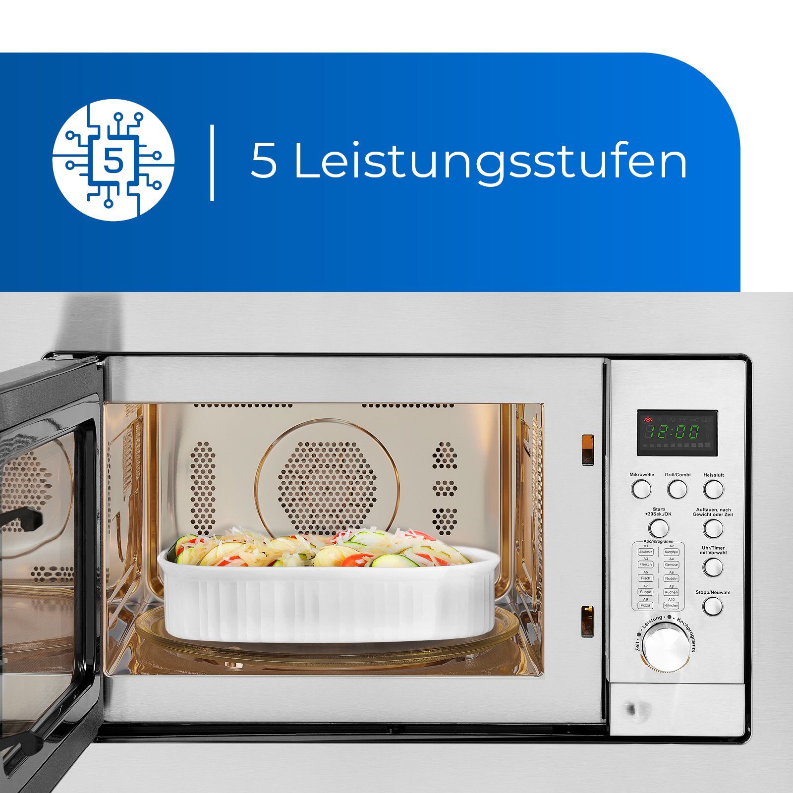 exquisit Einbau-Mikrowelle EMW 2539.1 HI, Heißluft, Grill, Kombi-Funktionen, 25,00 l, digitaler Timer, 10 Automatikprogramme