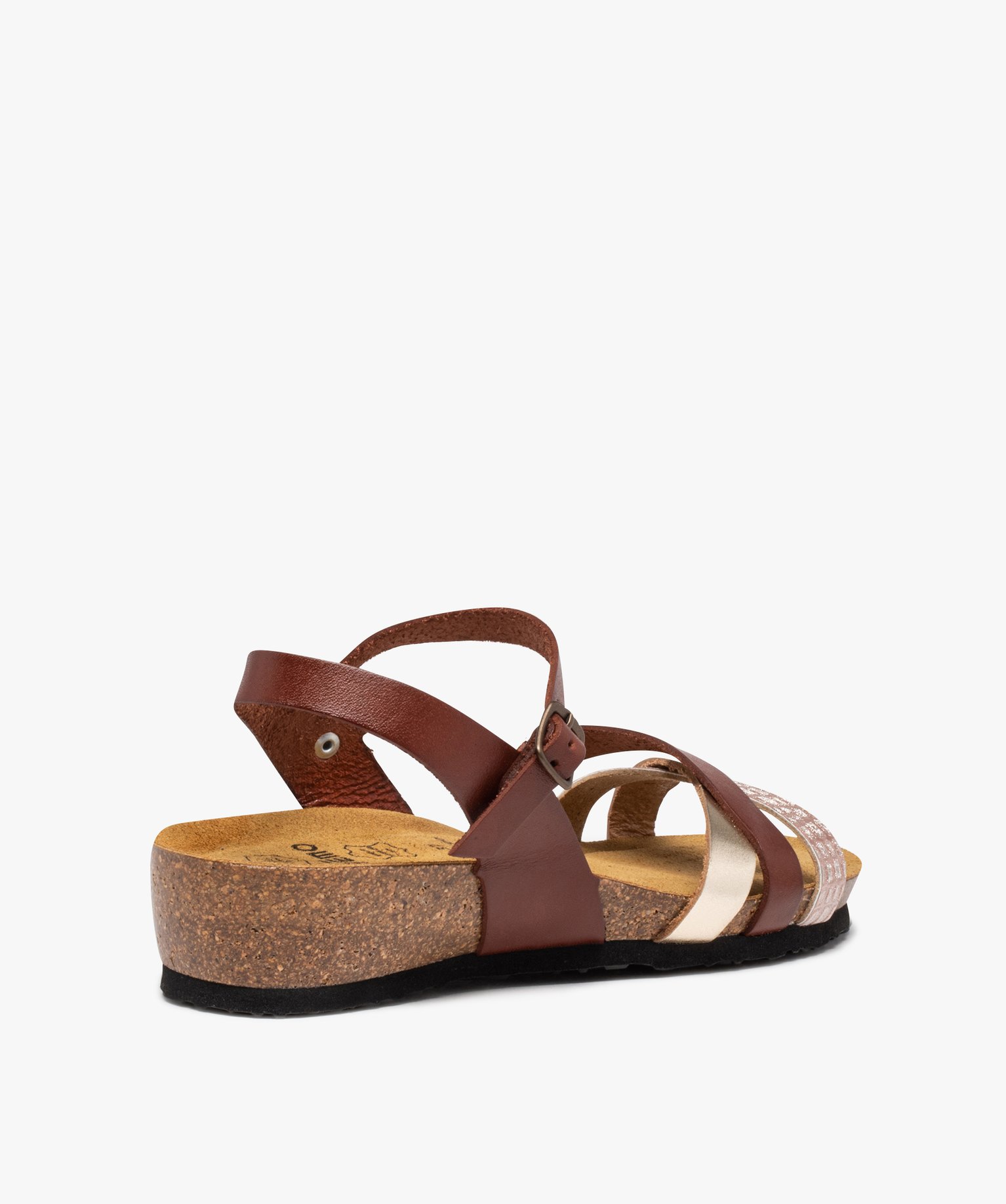 Sandales femme compensées dessus cuir marron | GEMO