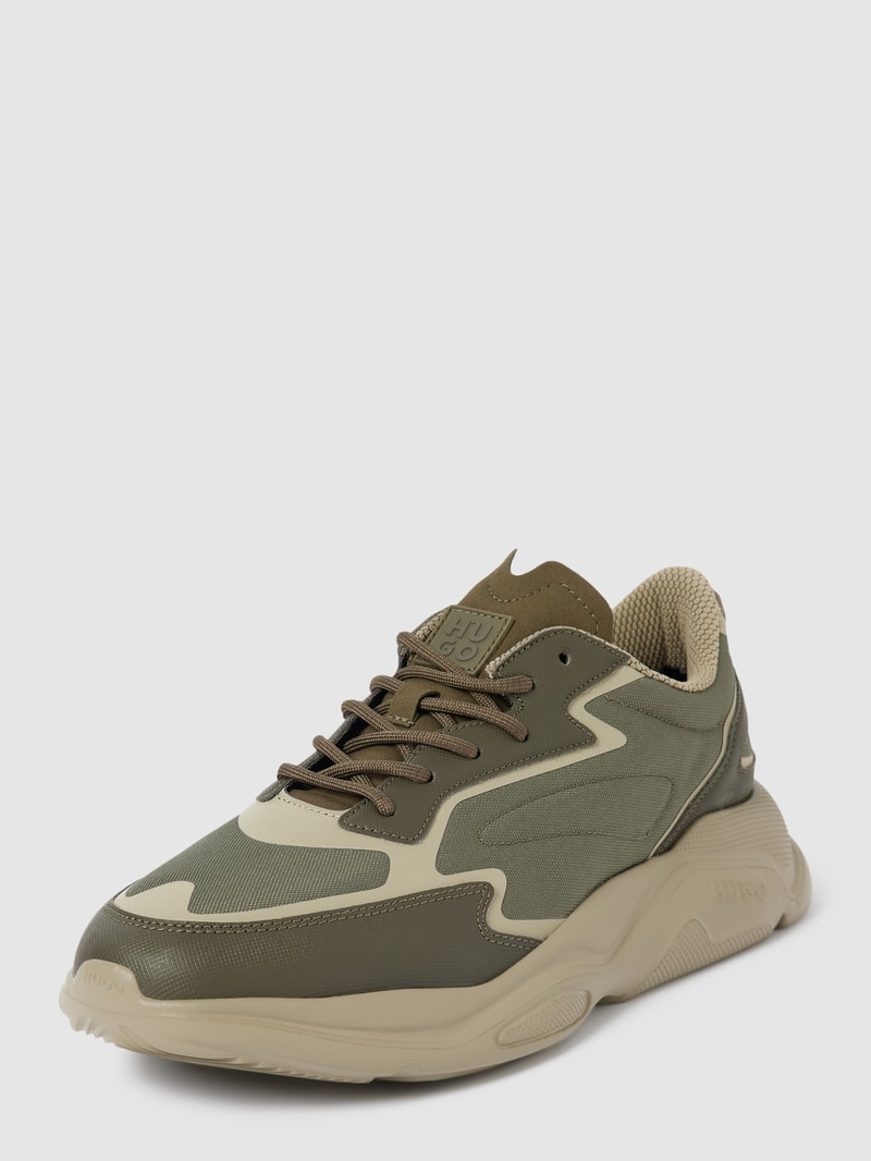 Sneaker mit Label-Patch Modell 'Leon' in olivgrün