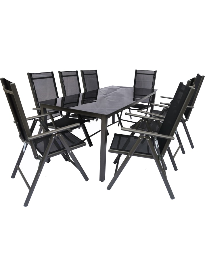 VCM  9 tlg. Alu Glas Tisch Gartenset Sitzgruppe 189SW in Anthrazit günstig kaufen onesize