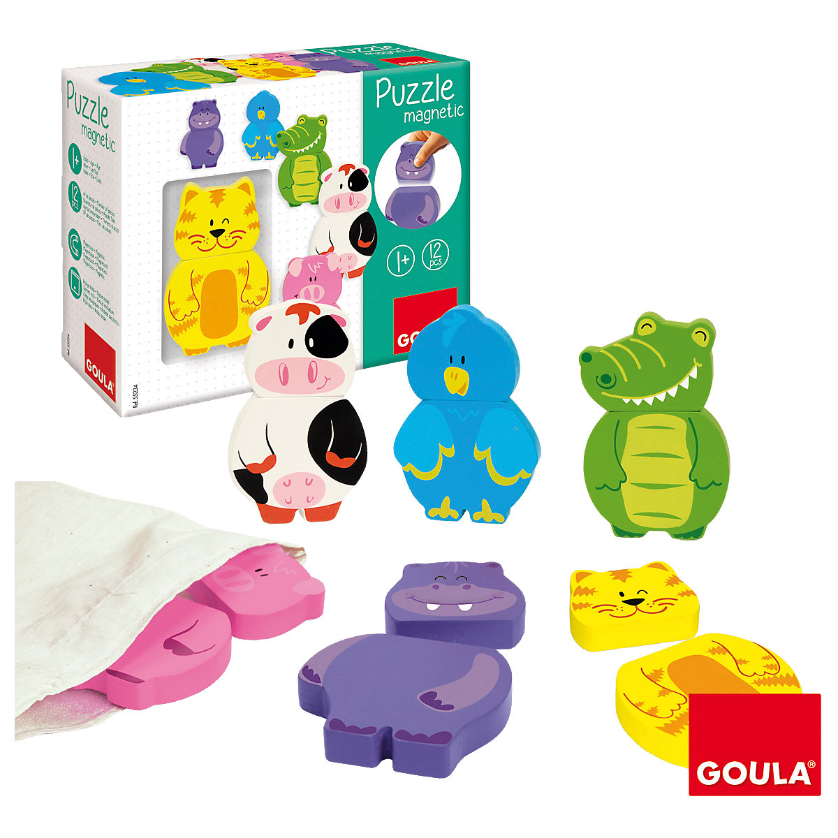 GOULA Magnetisches Holzpuzzle Tiere