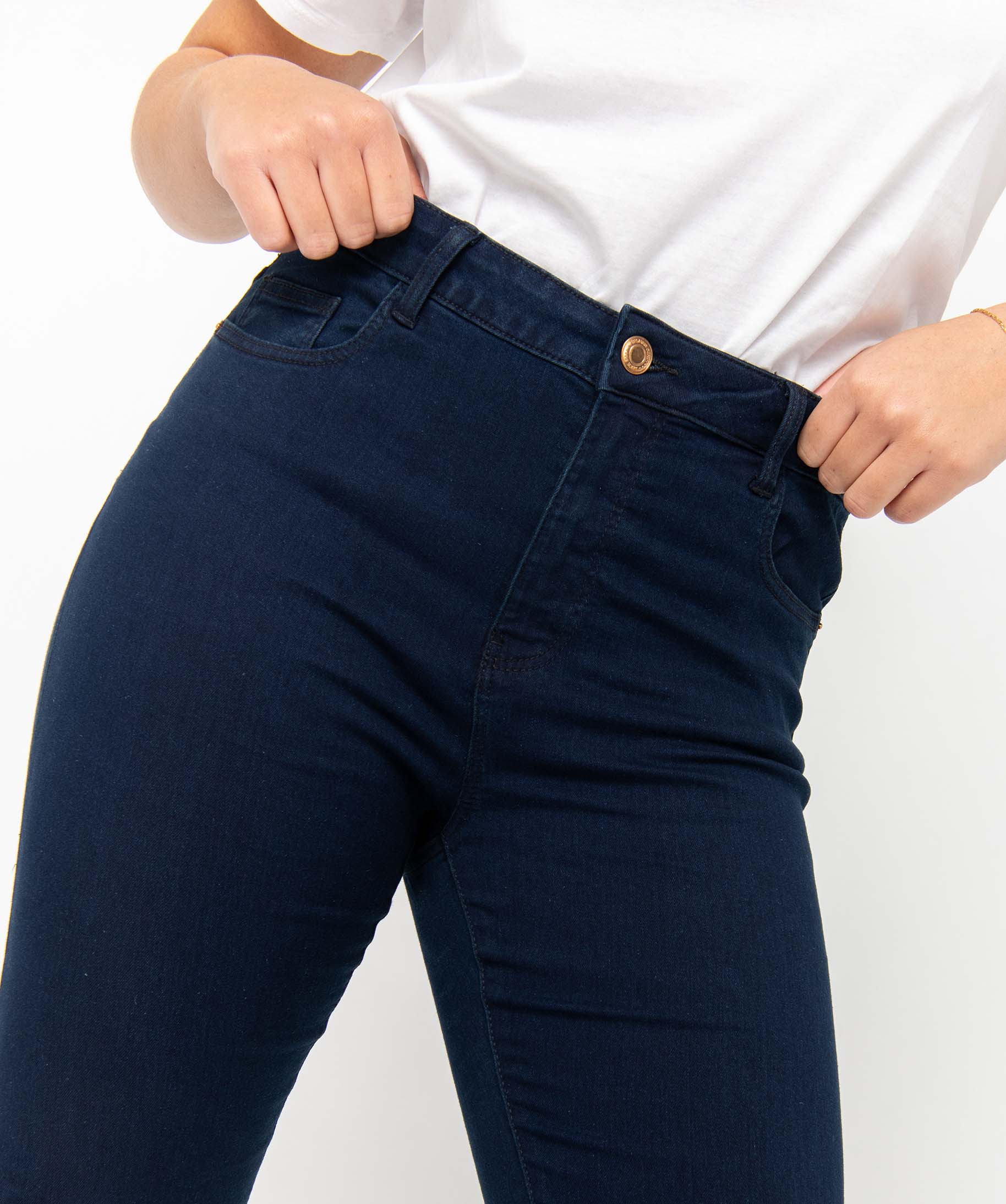 Jean femme coupe Slim taille haute extensible blue black | GEMO