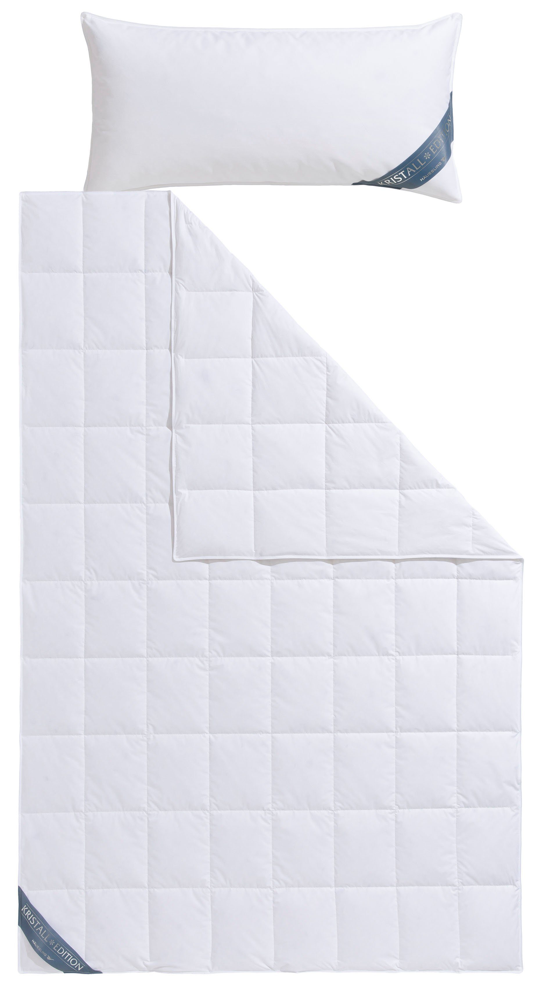 Daunenbettdecke + Kopfkissen, Kristall Edition, Haeussling, Füllung: Bettdecke: 60% Daunen, 40% Federn, Kopfkissen: 85% Federn, 15% Daunen, Bezug: 100% Baumwolle, Spar-Set in verschiedenen Wärmeklasssen
