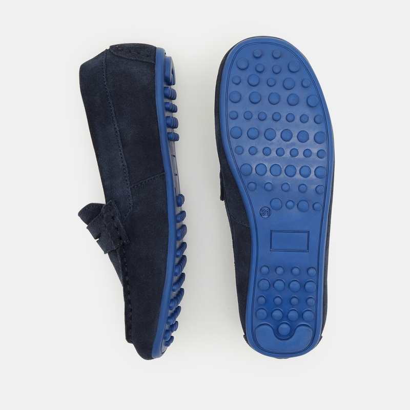 Mocassins croûte de cuir uni bleu garçon