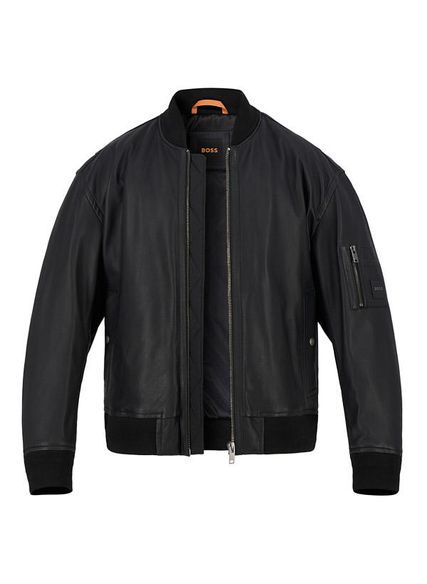 BOSS Orange, Lederblouson Juge, Lammleder, schwarz