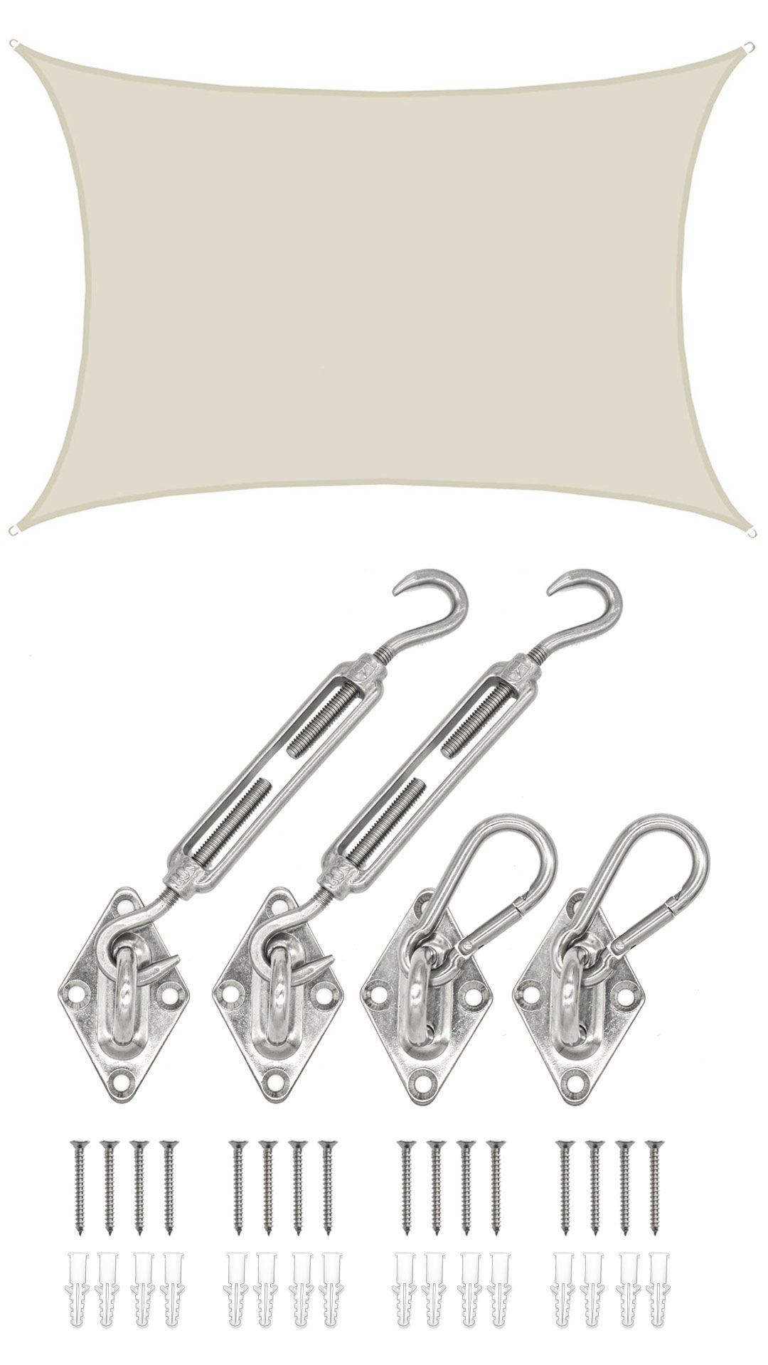 AMANKA 3x5 Wasserdichtes Beige Sonnensegel mit Befestigung