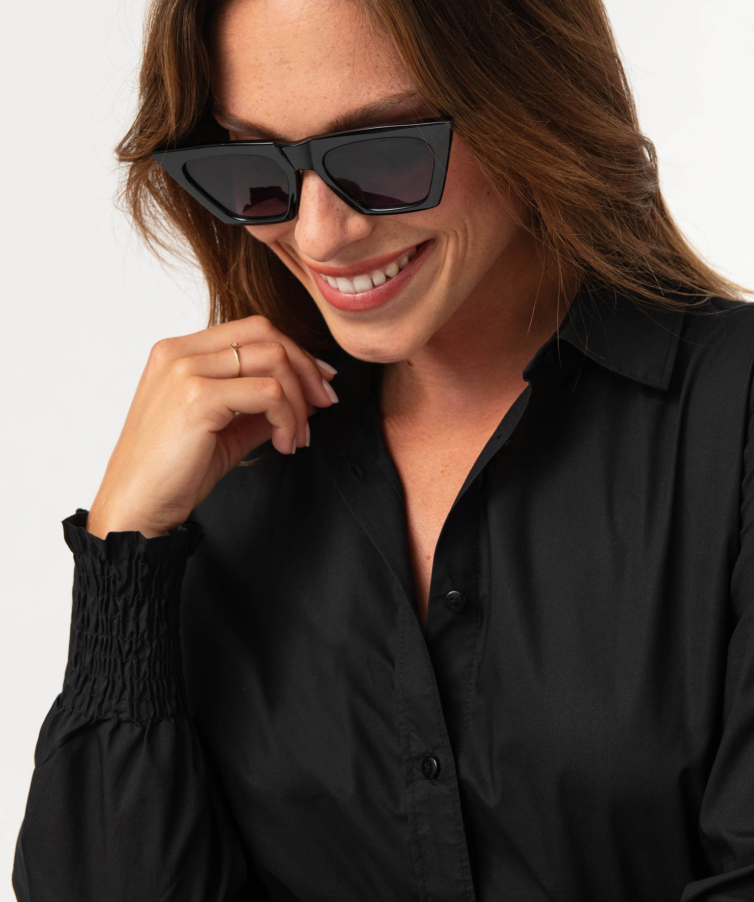 Chemise à manches longues avec poignets smockés femme noir | GEMO
