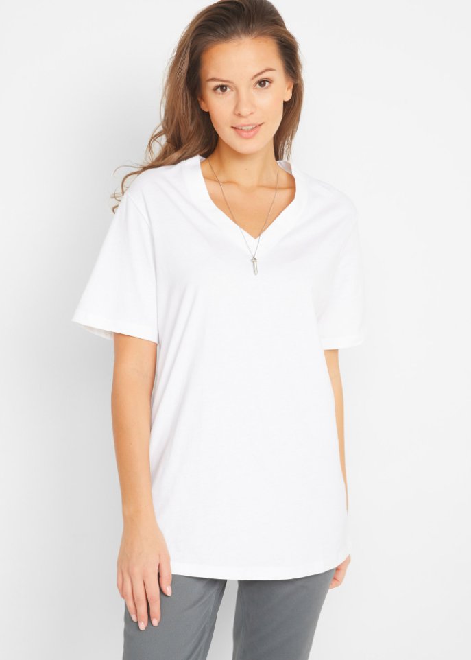 Weites Long-Shirt mit V-Ausschnitt, Kurzarm (5er Pack)