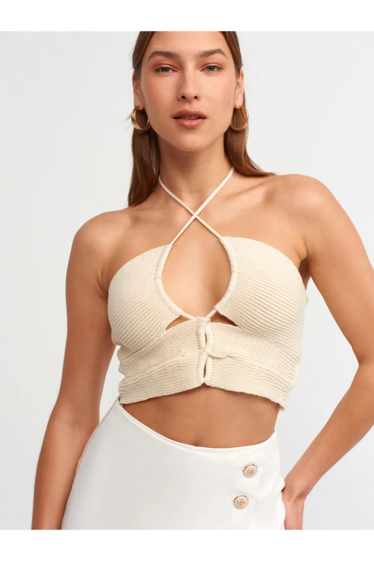 Dilvin  10154 Neckholder-Strick-Bustier-natur