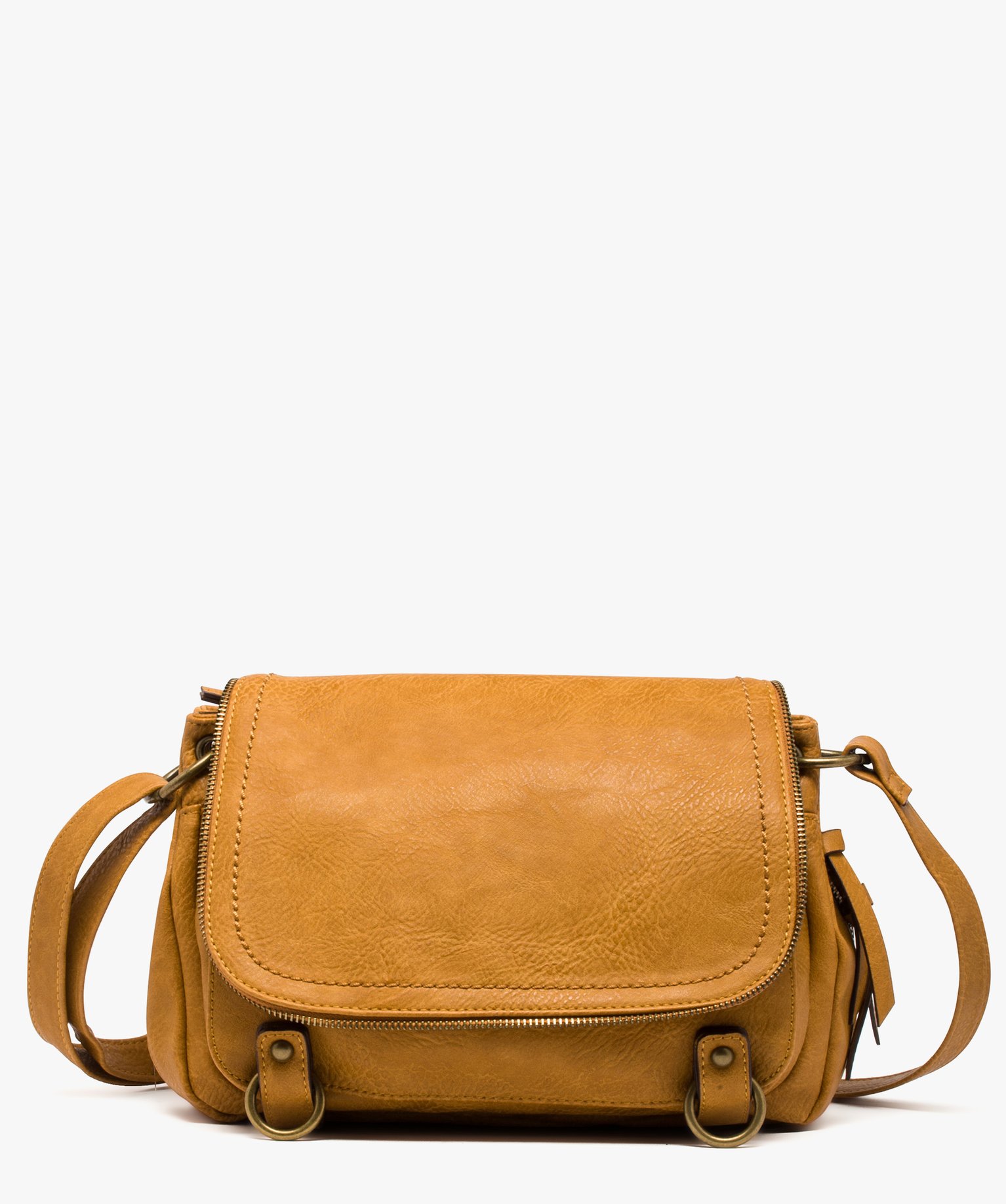 Sac femme forme besace avec détails zippés jaune | GEMO