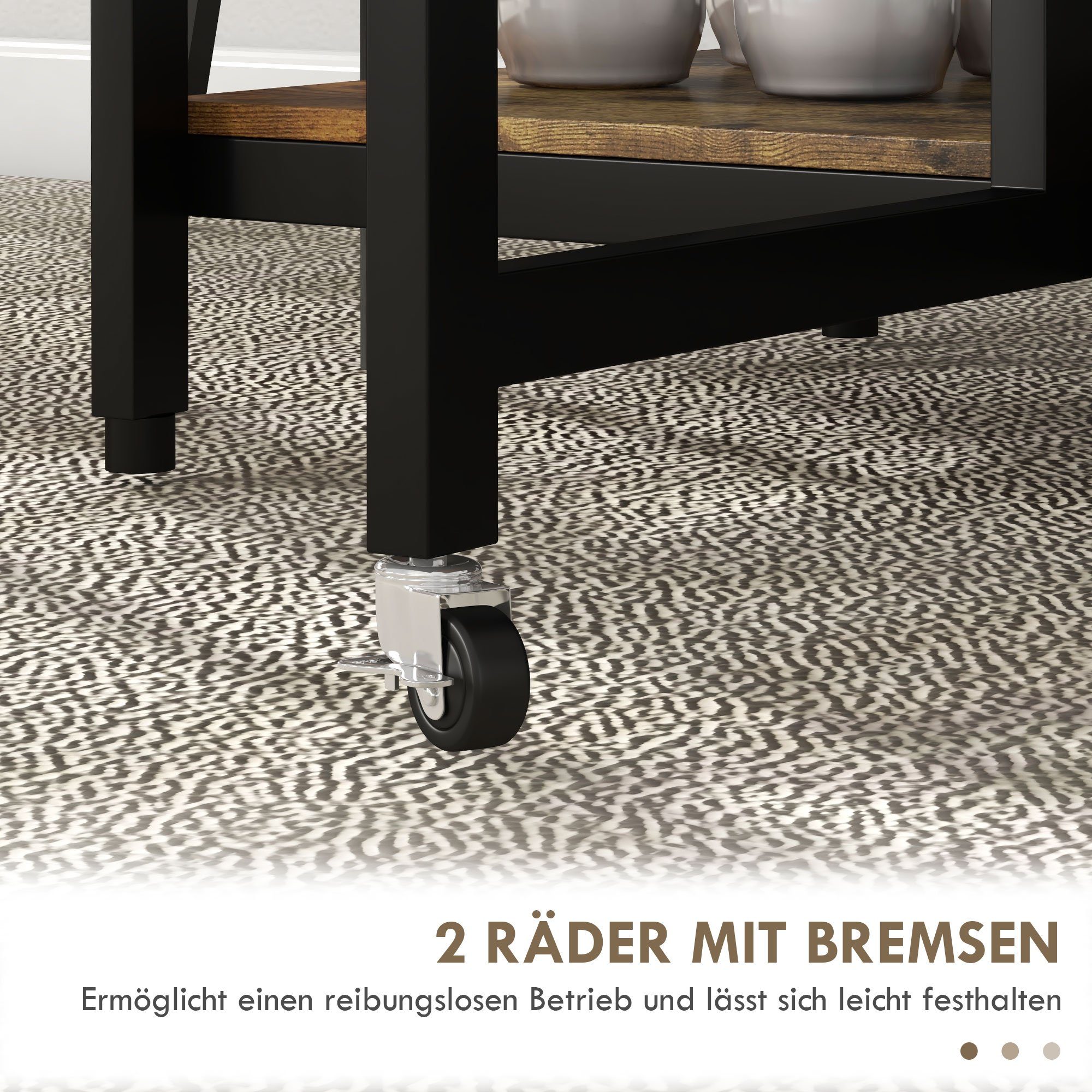 HOMCOM Klapptisch Esstisch mit zwei offenen Regalböden, Küchentisch mit Rollen (Wohnzimmertisch, 1-St., Esszimmertisch), für 6 Personen