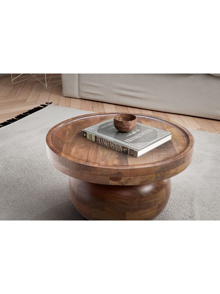 KADIMA DESIGN Couchtisch 50x50x30,5 cm Massivholz Walnussfarben Sofatisch günstig kaufen onesize
