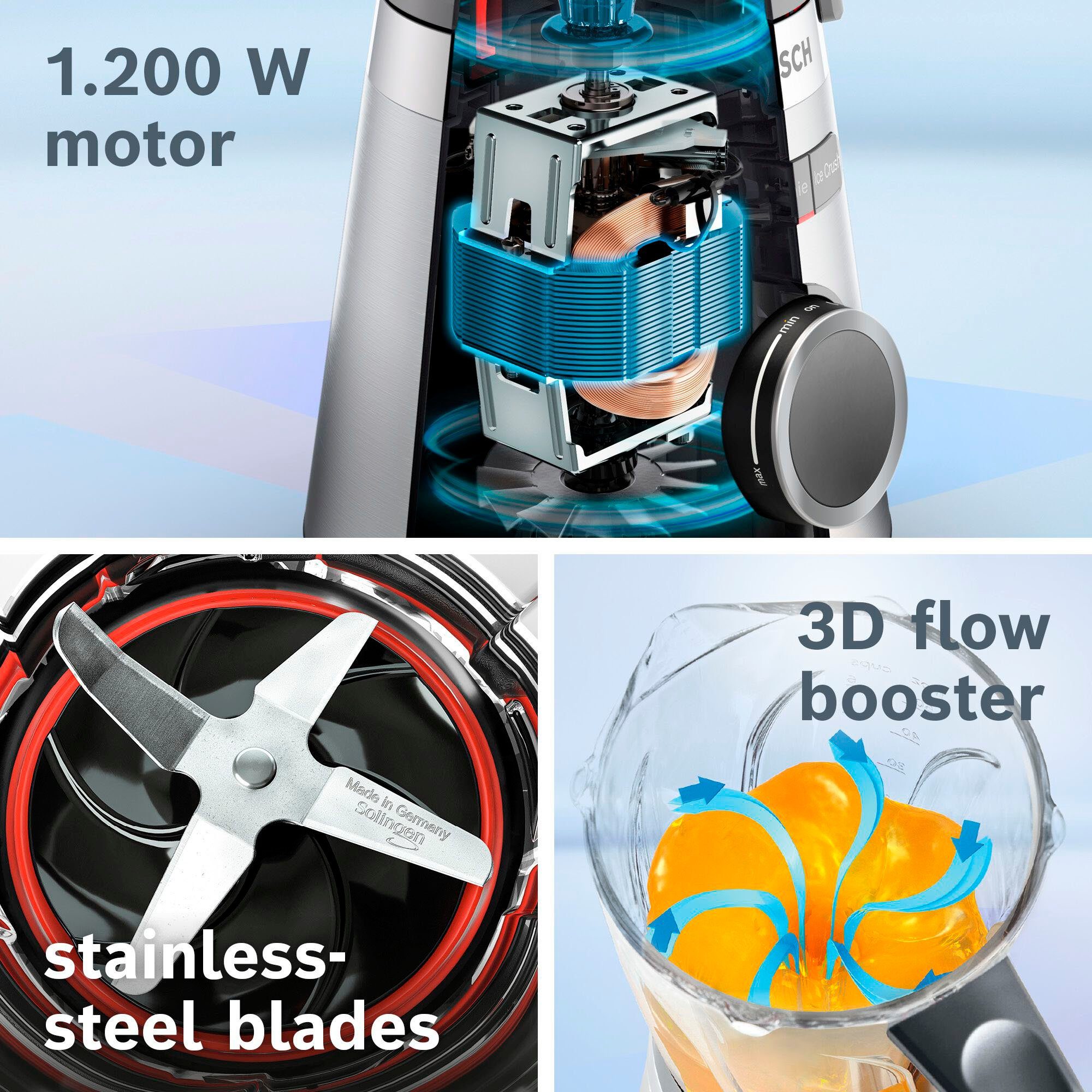 BOSCH Standmixer MMB6174SN VitaPower, 1200 W, 30.000 U/Min,ThermoSafe Glasbehälter 1,5L,inkl. Stößel+Flasche 0,6L