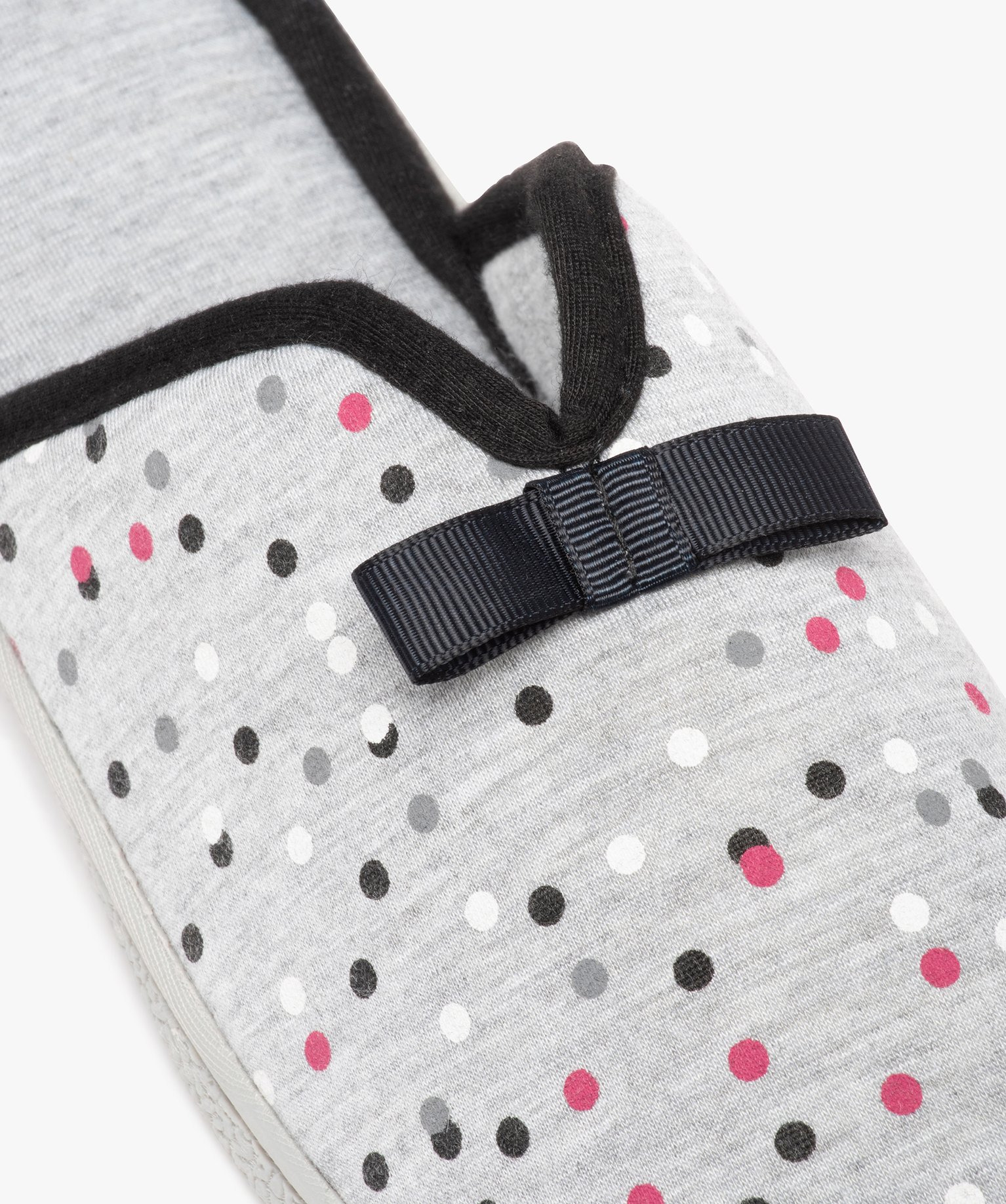 Chaussons femme mules plates en jersey à pois gris | GEMO