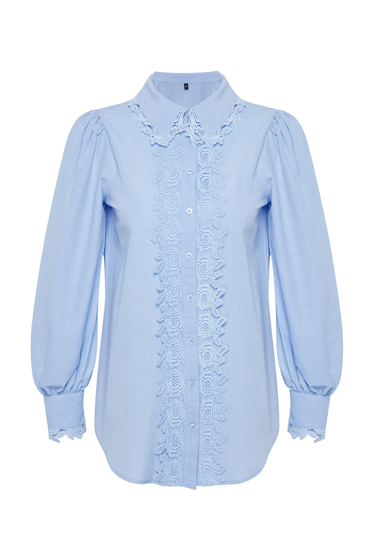 Trendyol Modest  Blaues Hemd aus Baumwollgewebe mit Spitzenstickerei und detaillierter Stickerei TCTSS24TG00022
