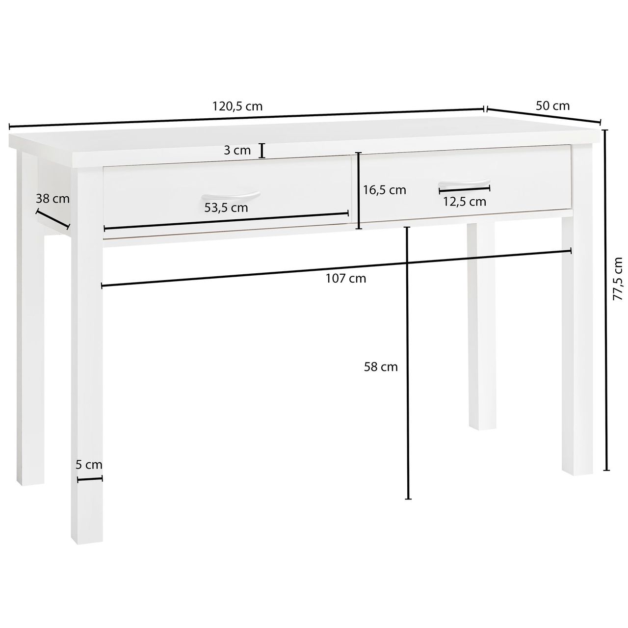 Wohnling Schreibtisch Sam Weiß mit 2 Schubladen 120 cm