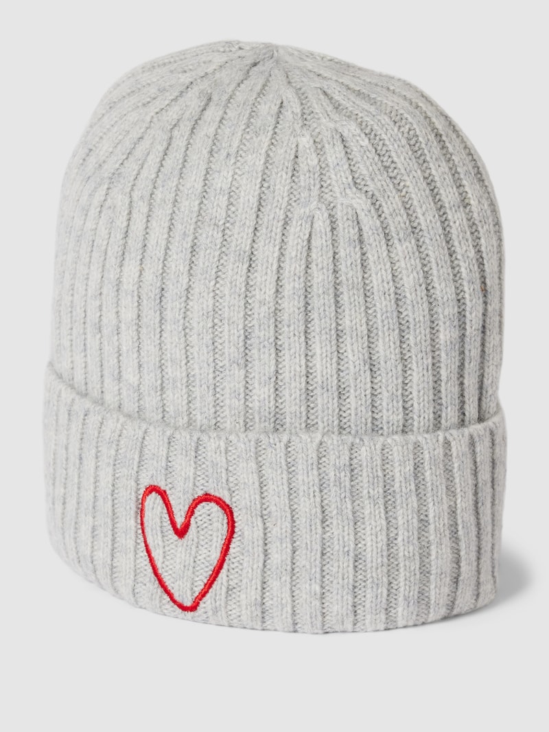 Beanie mit Motiv-Stitching in hellgrau meliert