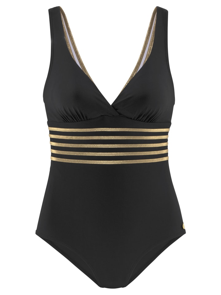 LASCANA Badeanzug in schwarz-goldfarben günstig kaufen