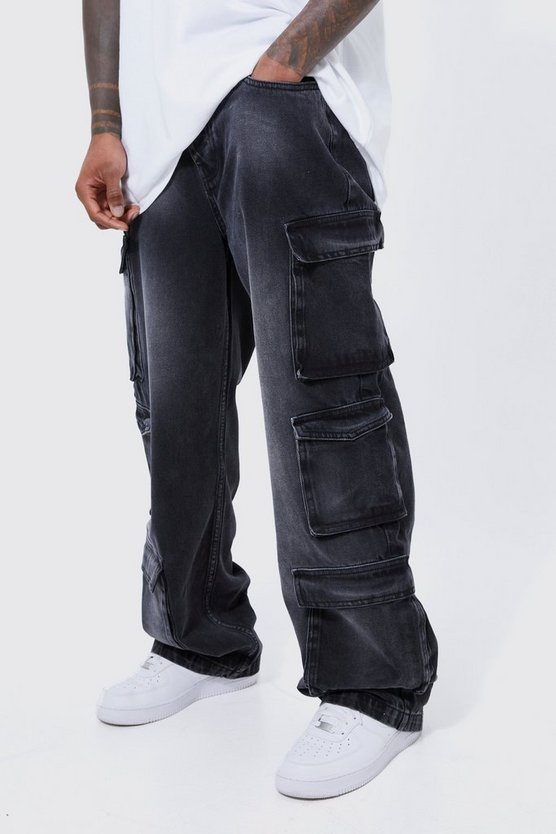 Lockere gebleichte Cargo-Jeans mit Taschen