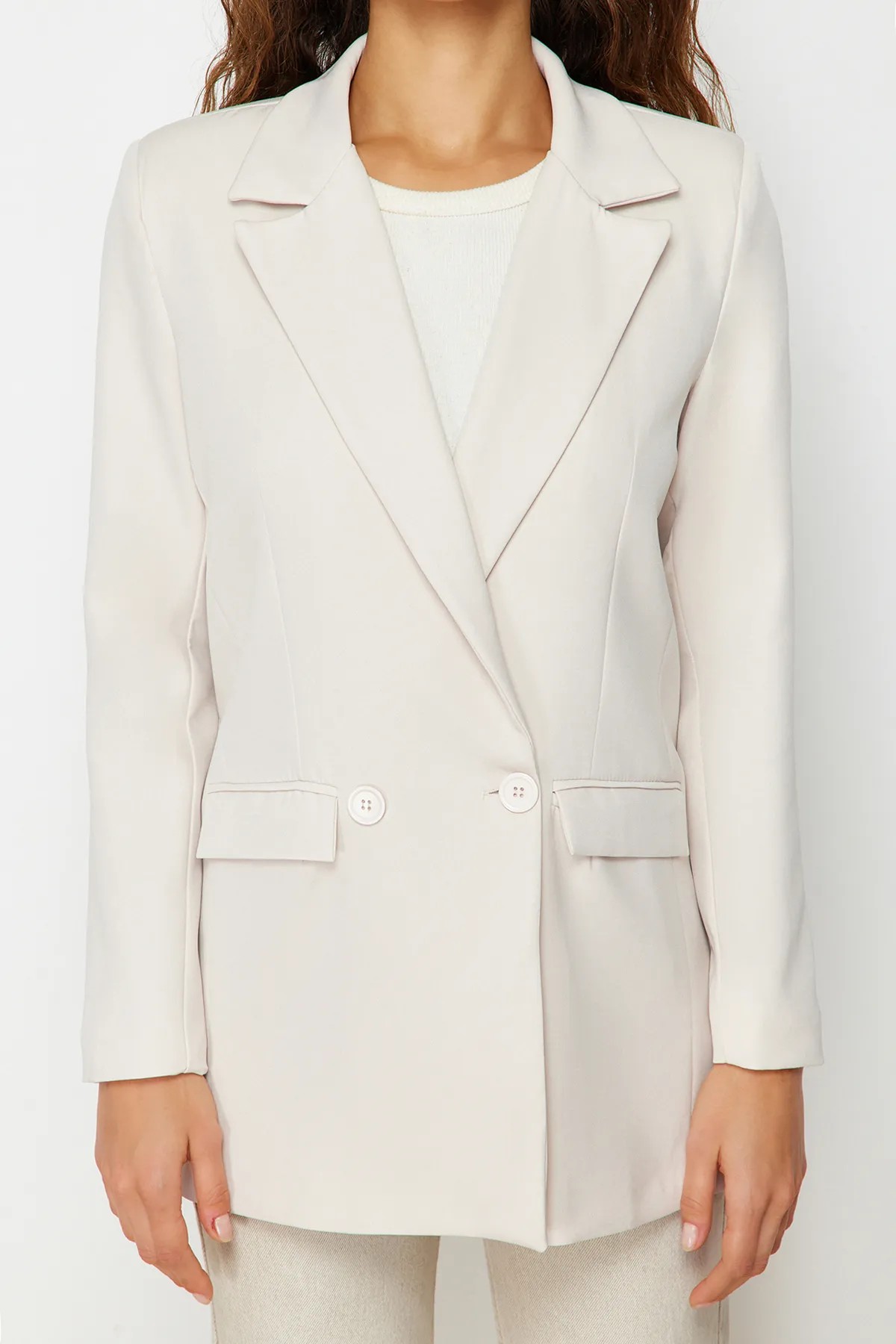 Trendyol Collection  Graue, normal gefütterte, zweireihige Blazerjacke aus Webstoff TWOSS20CE0059