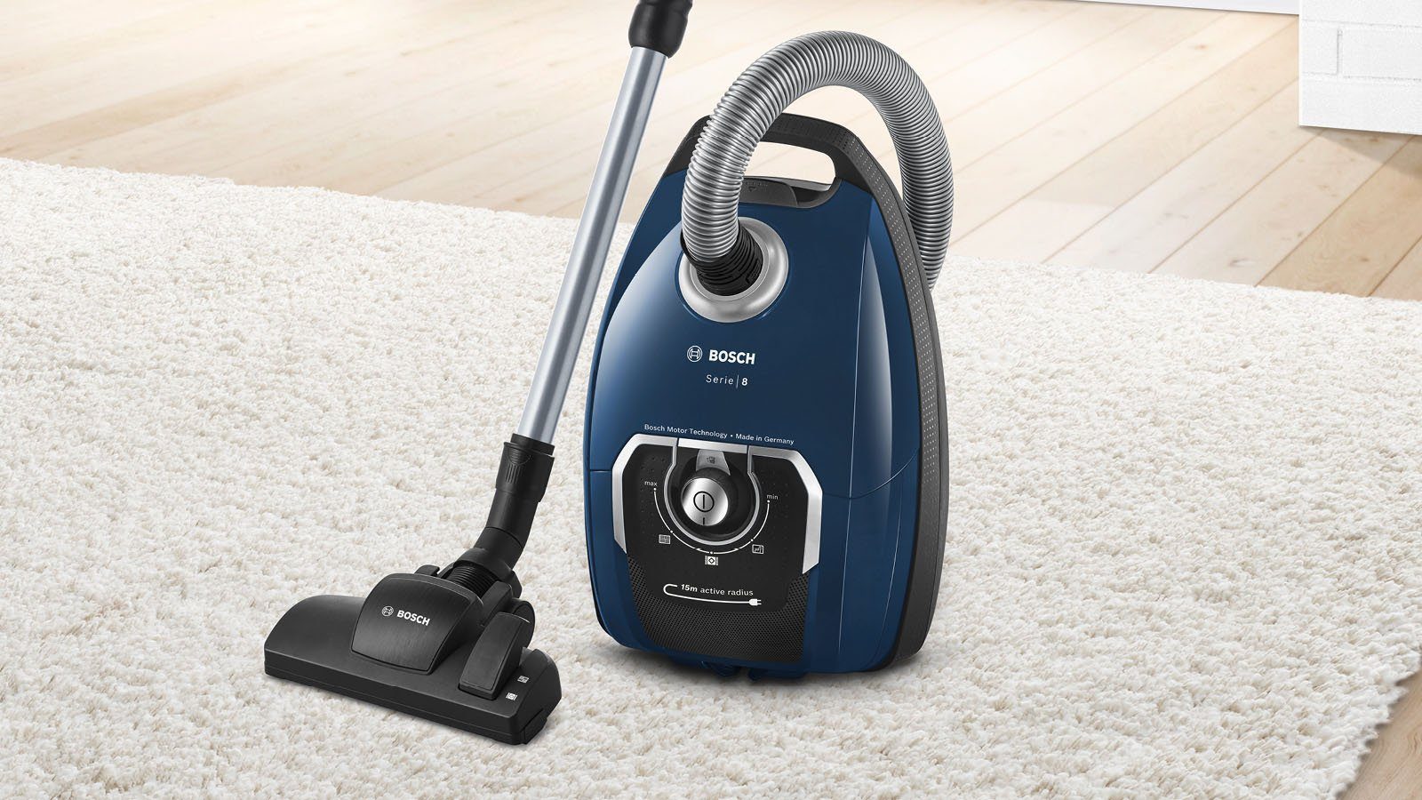 BOSCH Bodenstaubsauger BGB75X494, Serie 8, blau, 650 W, mit Beutel, inkl. Hartbodendüse, extra langes Kabel, leise