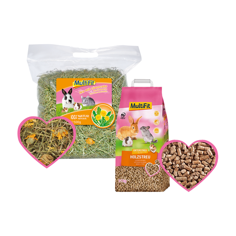 MultiFit Streu & Stroh MultiFit Holzstreu 20L & Heu 3x500g mit Löwenzahn
