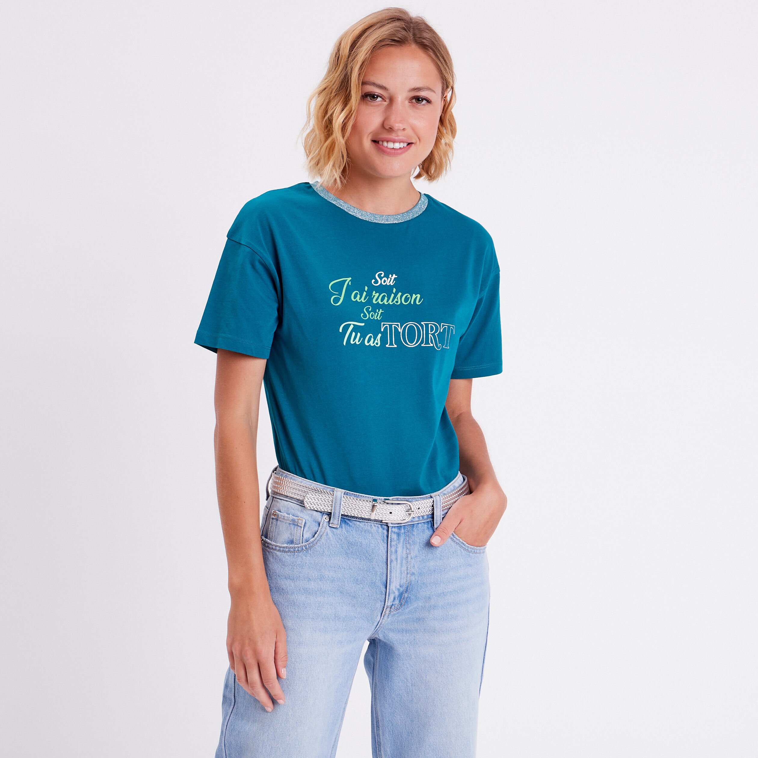 T-shirt manches courtes vert canard femme | Cache Cache