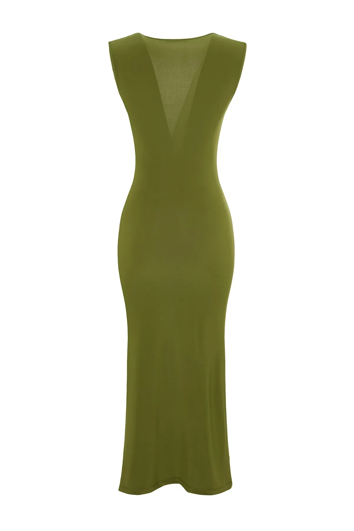 Trendyol Collection  Grünes tailliertes/figurbetontes Midi-Bleistiftkleid aus flexiblem Strick mit Raffung TWOSS23EL00751