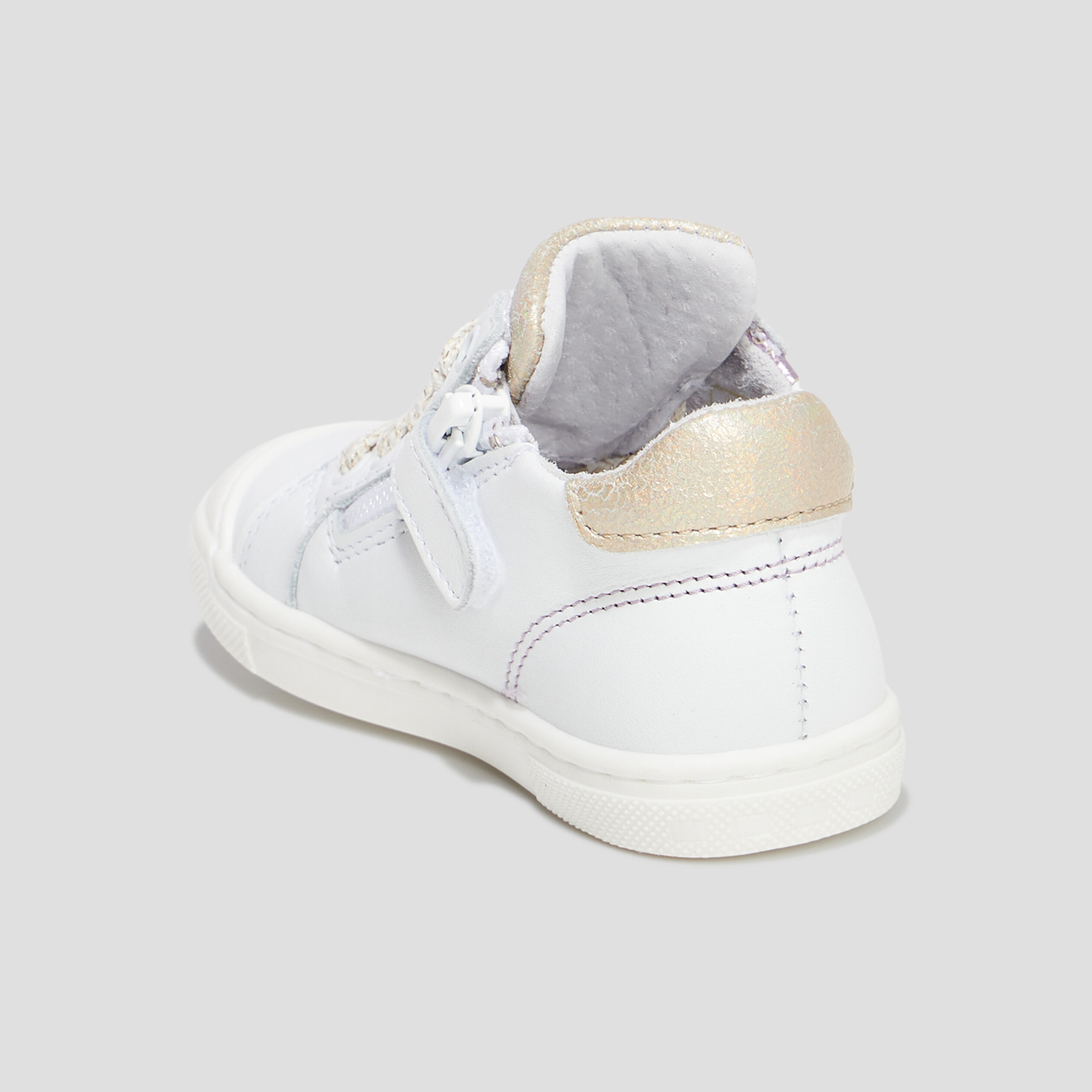 Bottillons zippés en cuir blanc bébé fille | La Halle