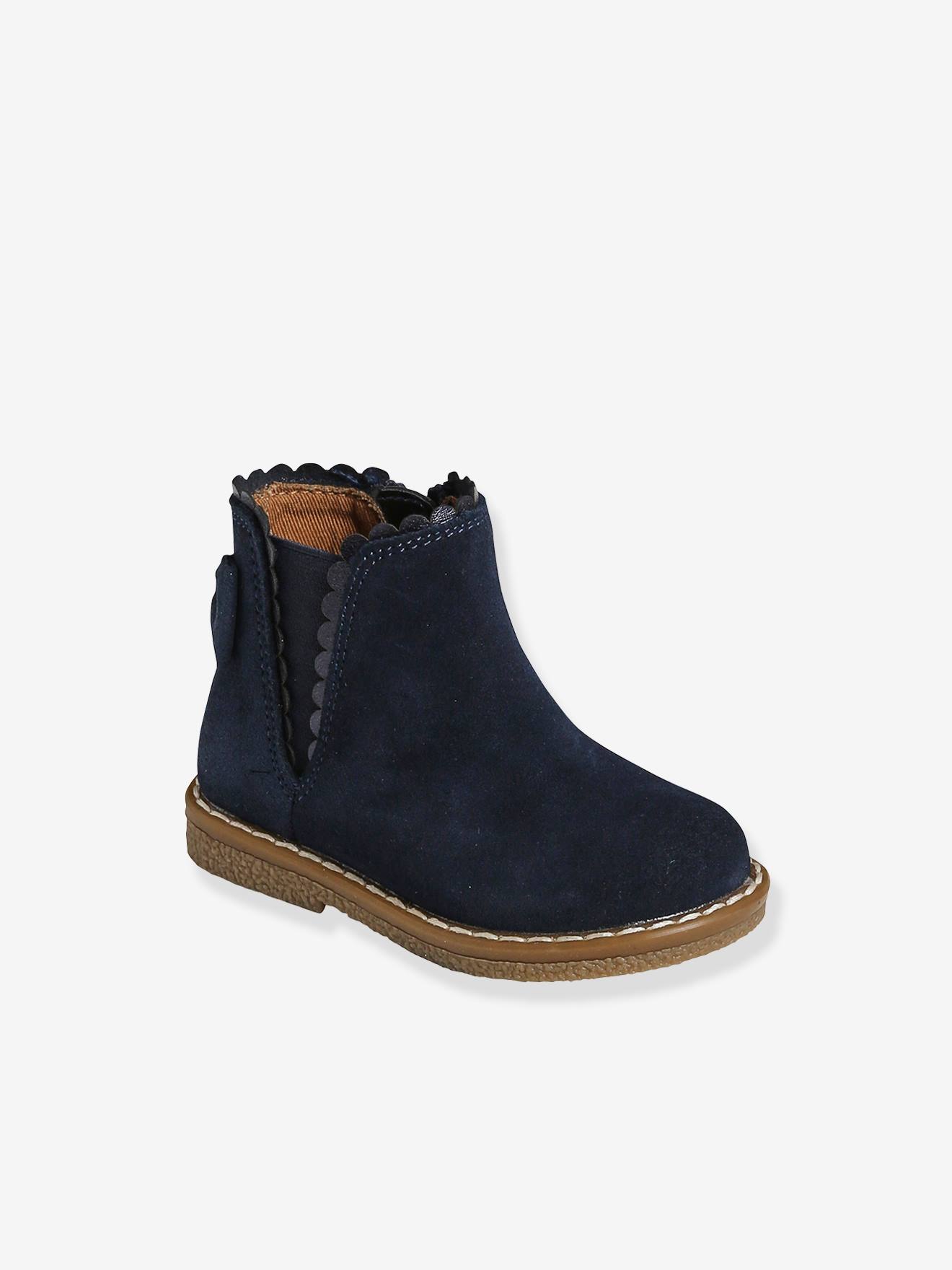 Boots cuir bébé fille élastiqués bleu marine