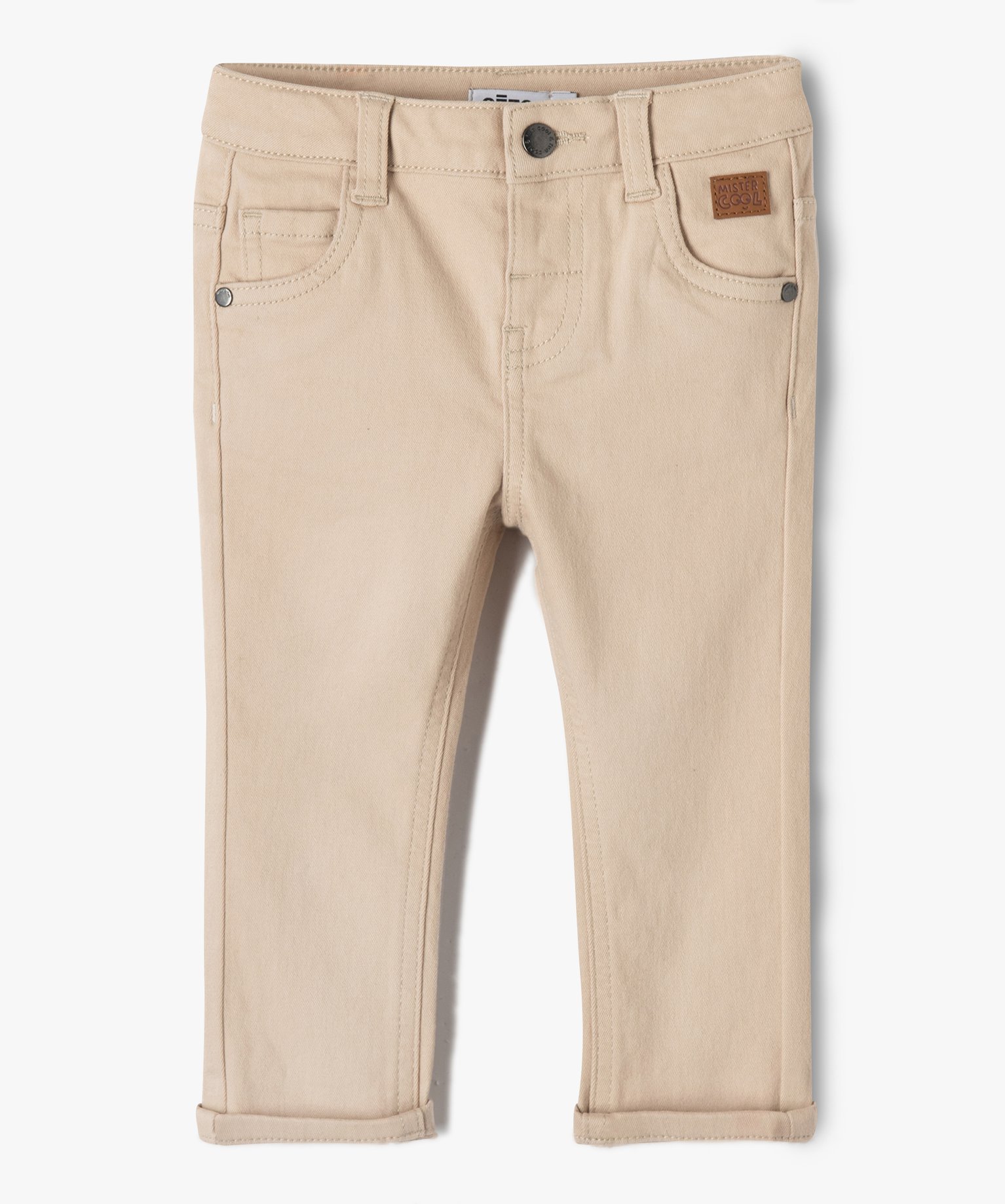 Pantalon bébé Garçon slim en toile extensible unie beige | GEMO