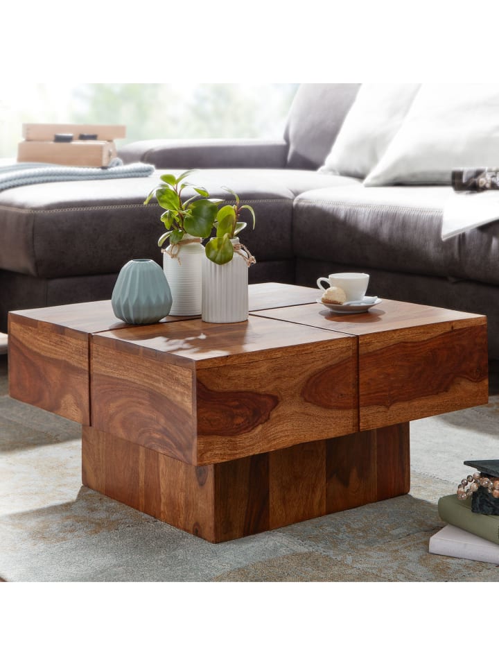 KADIMA DESIGN Couchtisch Sheesham Massivholz Quadrat, modernes Rillenmuster günstig kaufen onesize