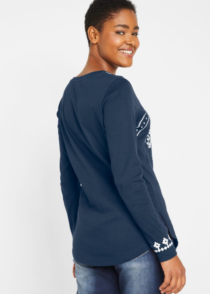 Baumwollripp-Langarmshirt mit Norwegermotiv