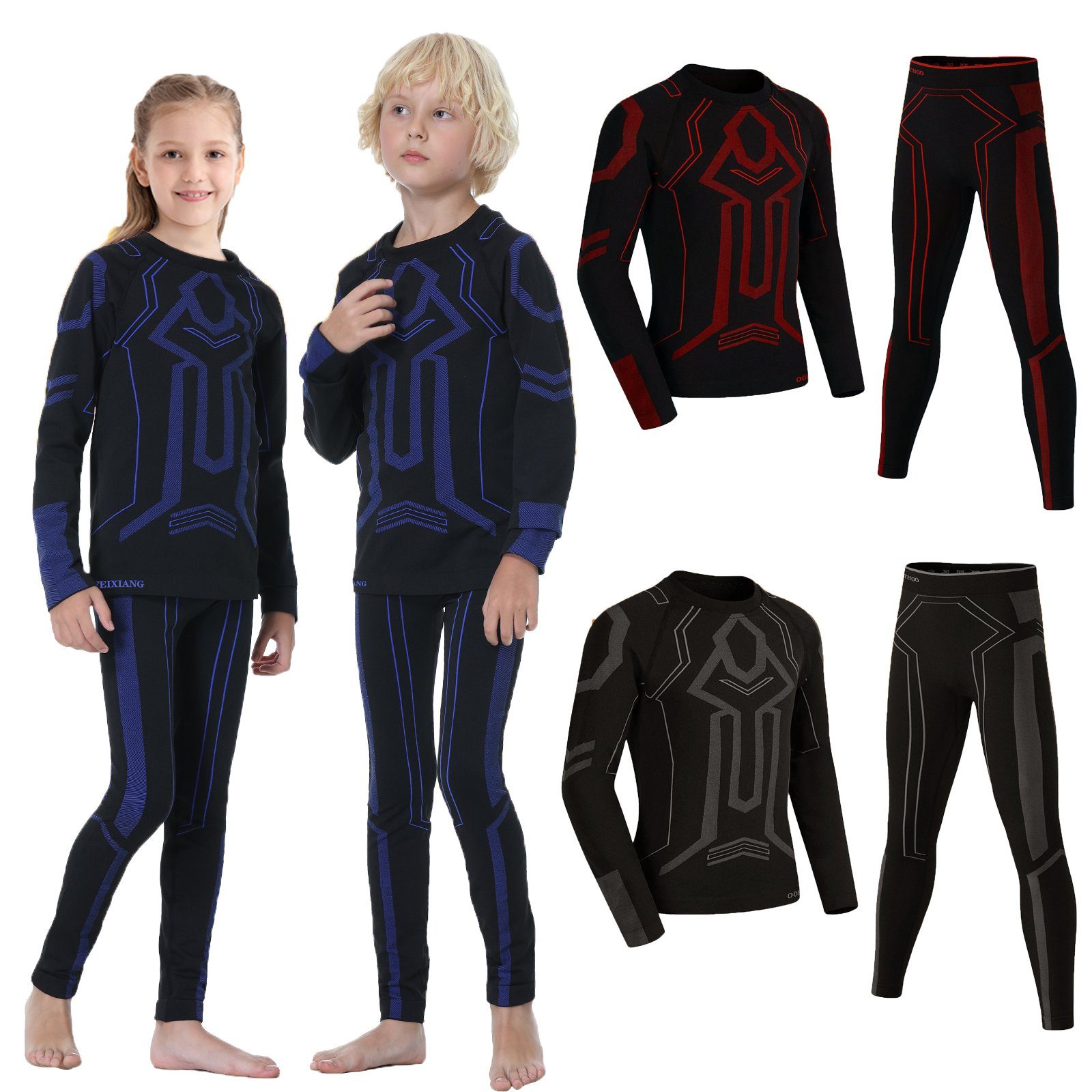 MEETYOO Thermounterhemd Kinder Thermounterwäsche (Funktionswäsche Set, Skiunterwäsche Jungen Sportunterwäsche) Atmungsaktiv Sport Fußball