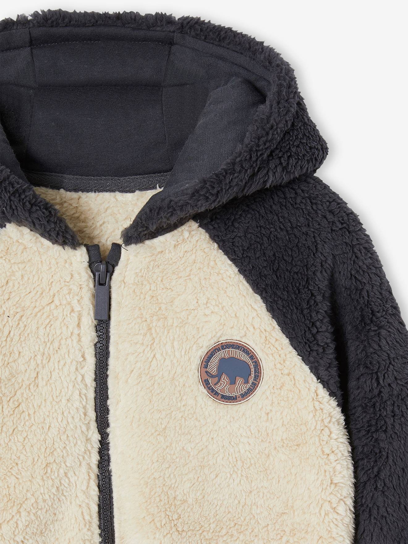 Sweat à capuche zippé douillet en sherpa garçon beige