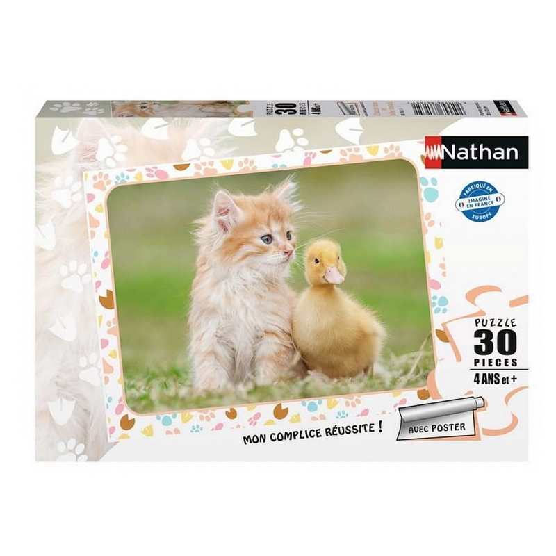 Puzzle chaton roux et bébé canard 30 pièces