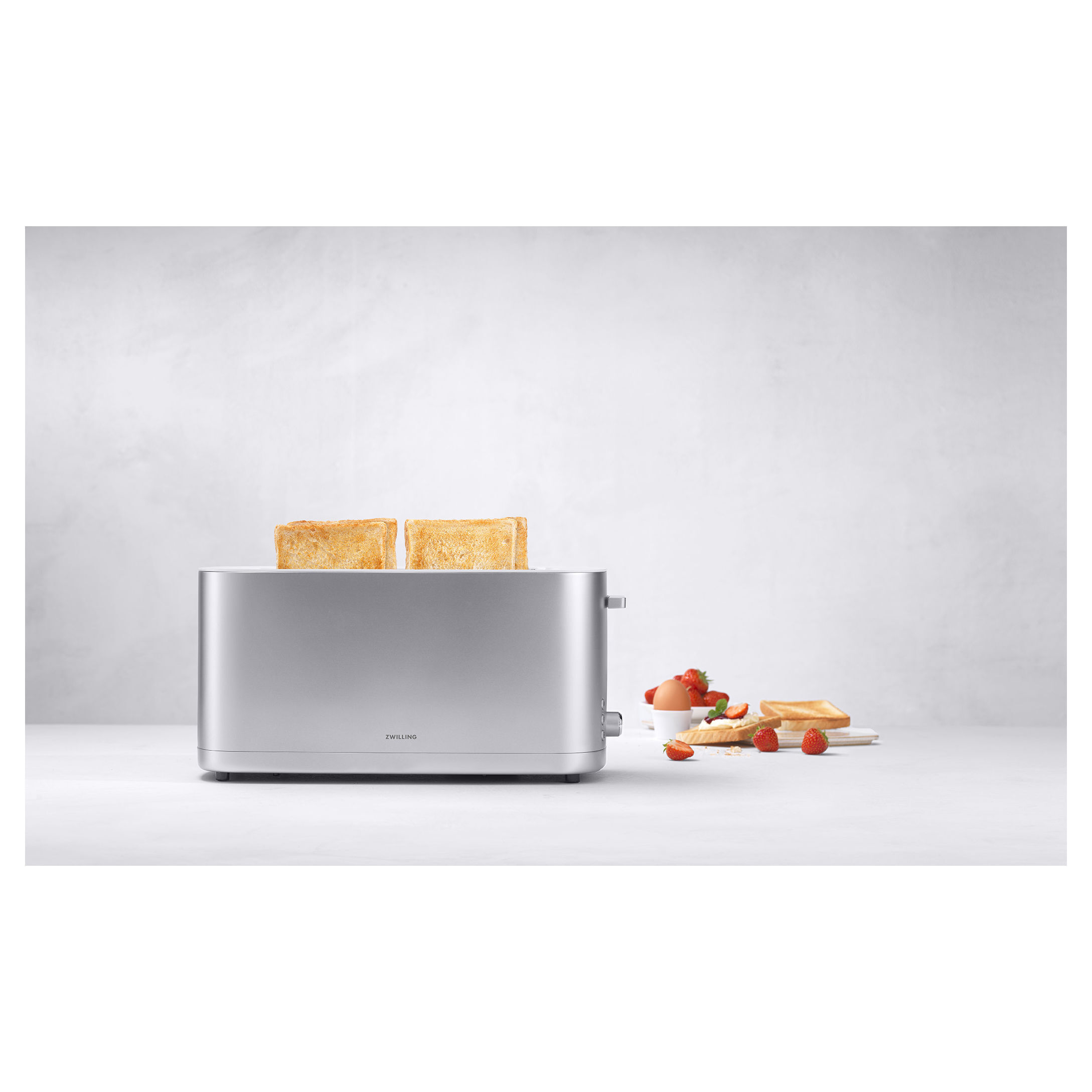 Toaster mit Brötchenaufsatz, 2 Schlitze lang, Silber