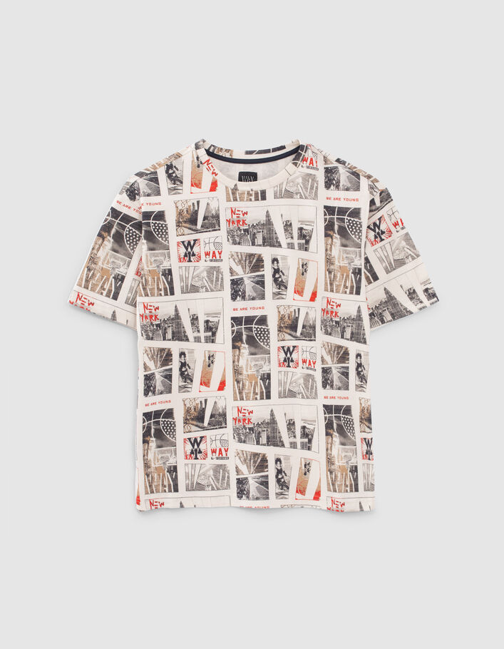 T-shirt écru photos NYC et basketball garçon