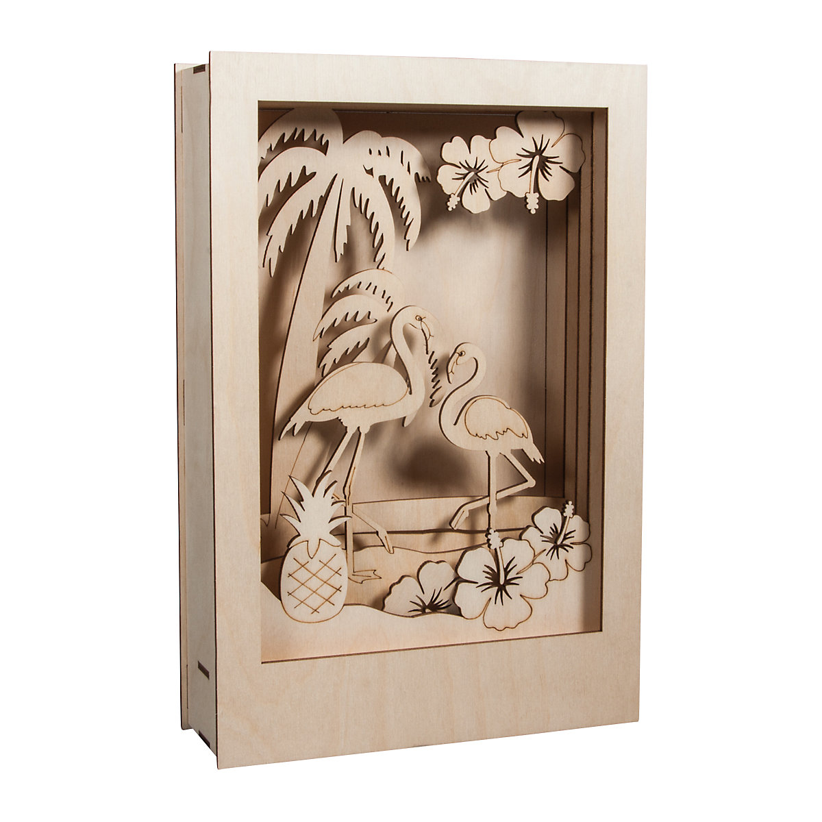 Holzbausatz 3D-Motivrahmen Flamingo, natur, 20x30x6,7cm, 10-tlg.