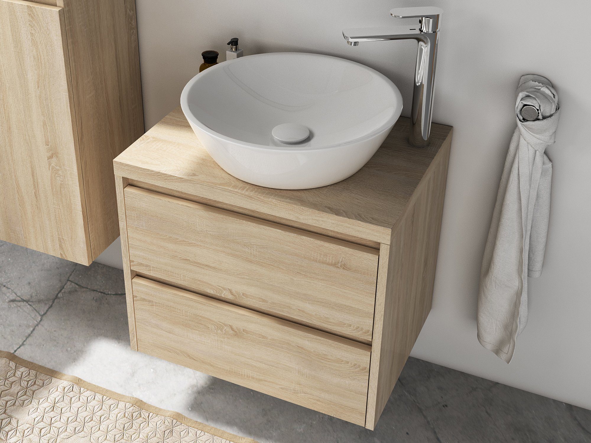Aqua Bagno Badmöbel-Set Aqua Bagno Duo - Badmöbel 60cm mit Trägerplatte (3-St)