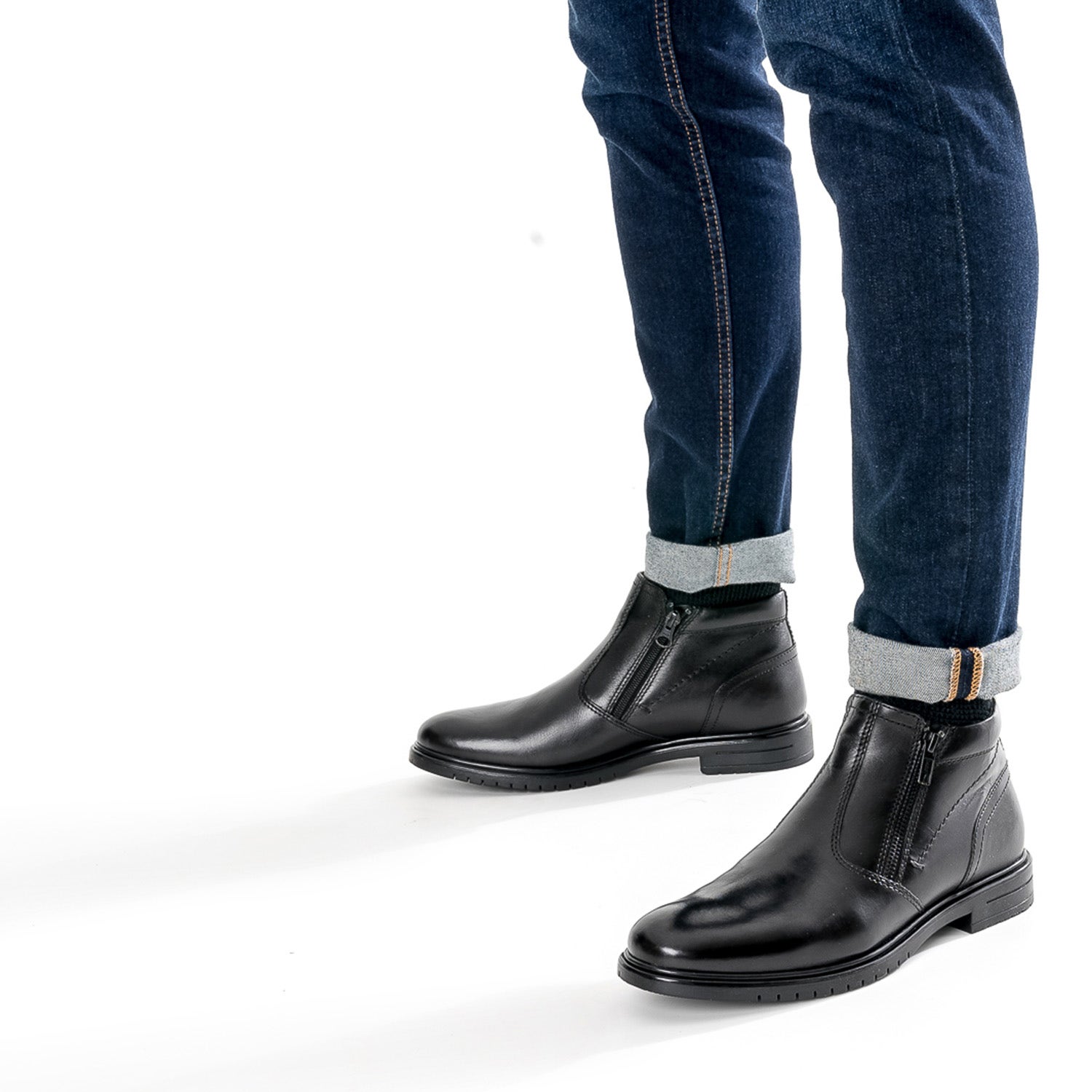 Boots noir en cuir à double zip