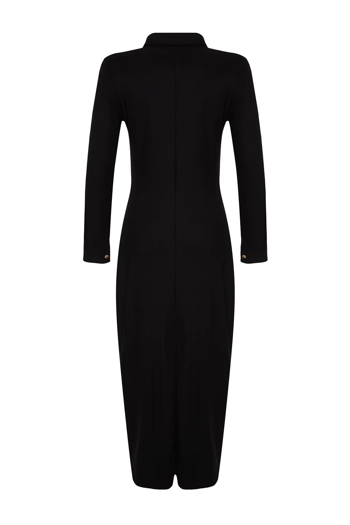 Trendyol Modest  Schwarzes Strickkleid mit goldenen Knöpfen TCTAW24EB00108